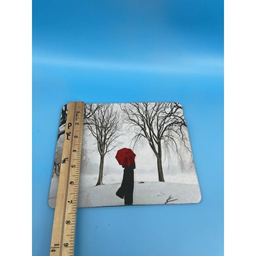 Y2K Red Umbrella Winter Scene Mouse Pad Non Slip Desk Mat Computer Mousepad
